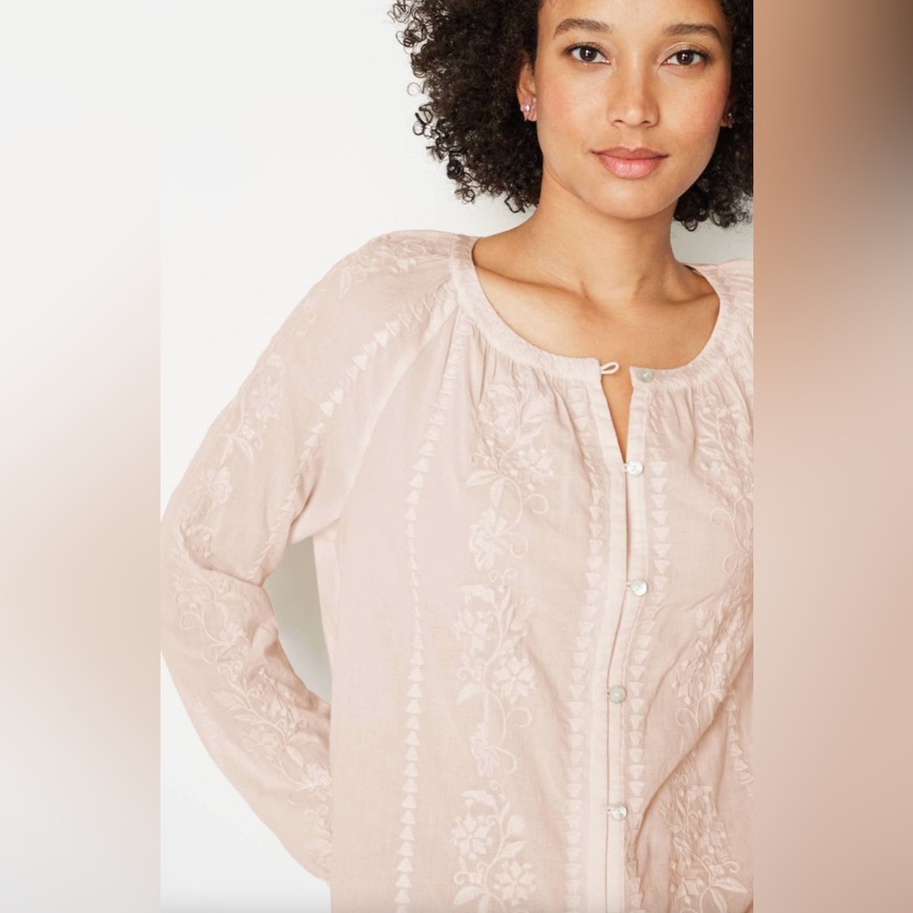 J.Jill blush pink embroidered peasant style top button up casual Boho XL PETITE‎